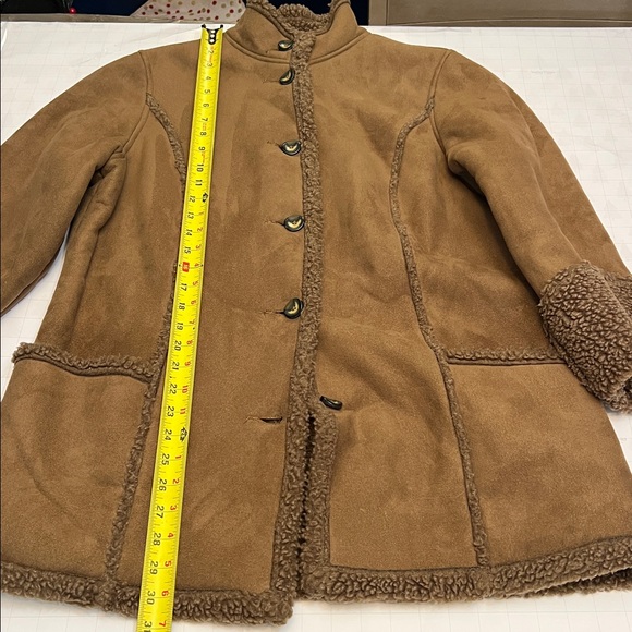 L.L. BEAN VINTAGE BROWN SHEARLING TEDDY MIDI LENGTH BUTTON FRONT COAT M - Picture 15 of 16